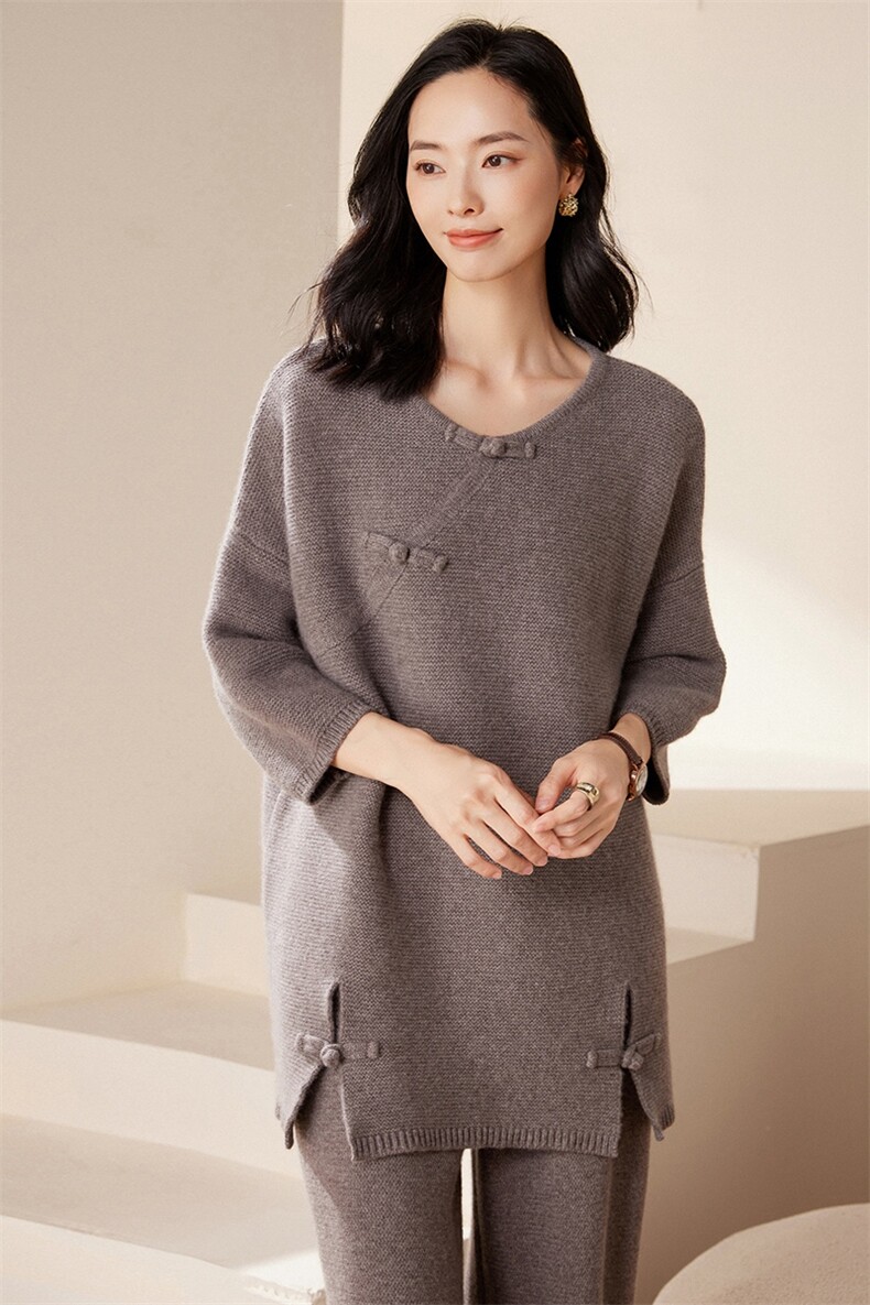 帕什羊绒衫女山羊绒24秋冬新中式盘扣罩袍加厚针织毛衣JF-528,女装羊绒衫,江帆羊绒