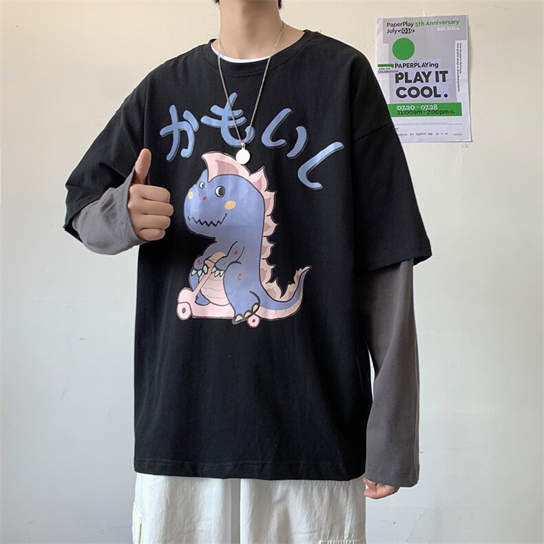 小恐龙印花t恤男薄款圆领上衣复古宽松内搭打底衫T707-P28,男装T恤,星座512-2