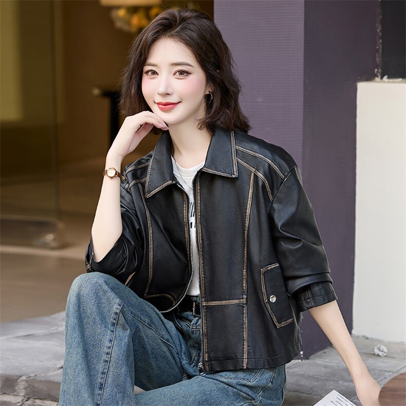 女装皮衣外套2025年春秋季新款时尚百搭夹克上衣,女装皮衣,新感觉