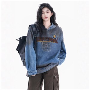 W11131-P88 网图现货 高品质春季新款复古做旧刺绣连帽套头卫衣，男装卫衣，星座1608