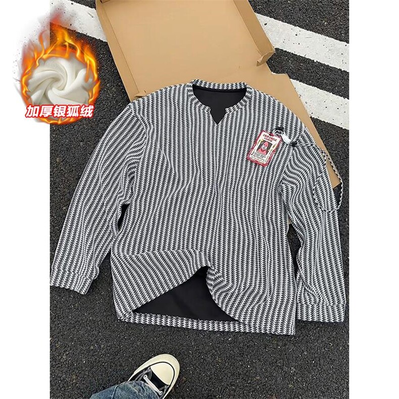 450g重磅雪尼尔鱼骨纹港风潮流银狐绒T恤男T24536J加绒-特P30控58，男装T恤，电商A001