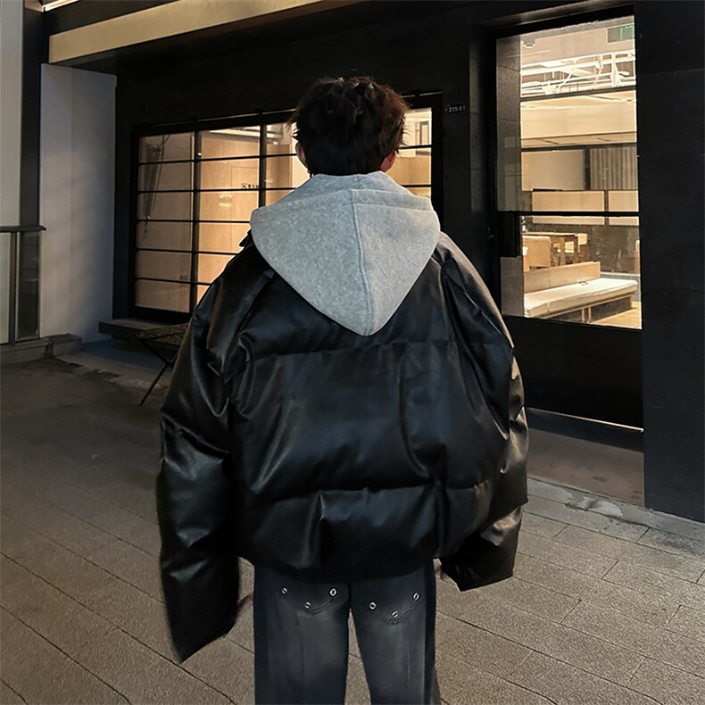405A美式高街个性连帽设计假两件pu皮棉服MY24920-P158控188,男装棉衣,星座405A