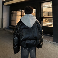 405A美式高街个性连帽设计假两件pu皮棉服MY24920-P158控188，男装棉衣，星座405A
