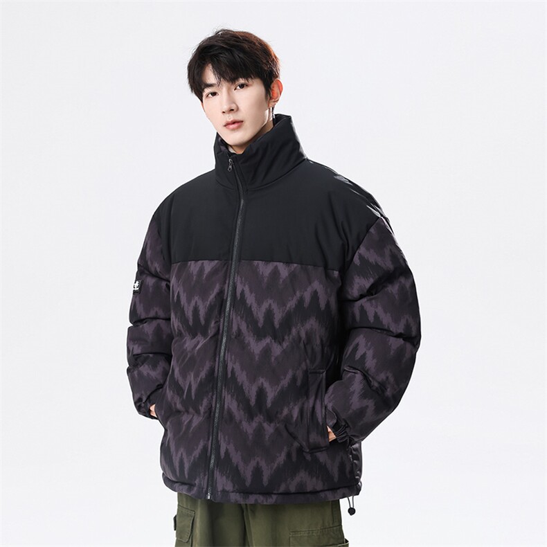 秋冬2024新款立领加厚拼接印花棉衣外套A436-5902-P98控价138,男装棉衣,电商A436