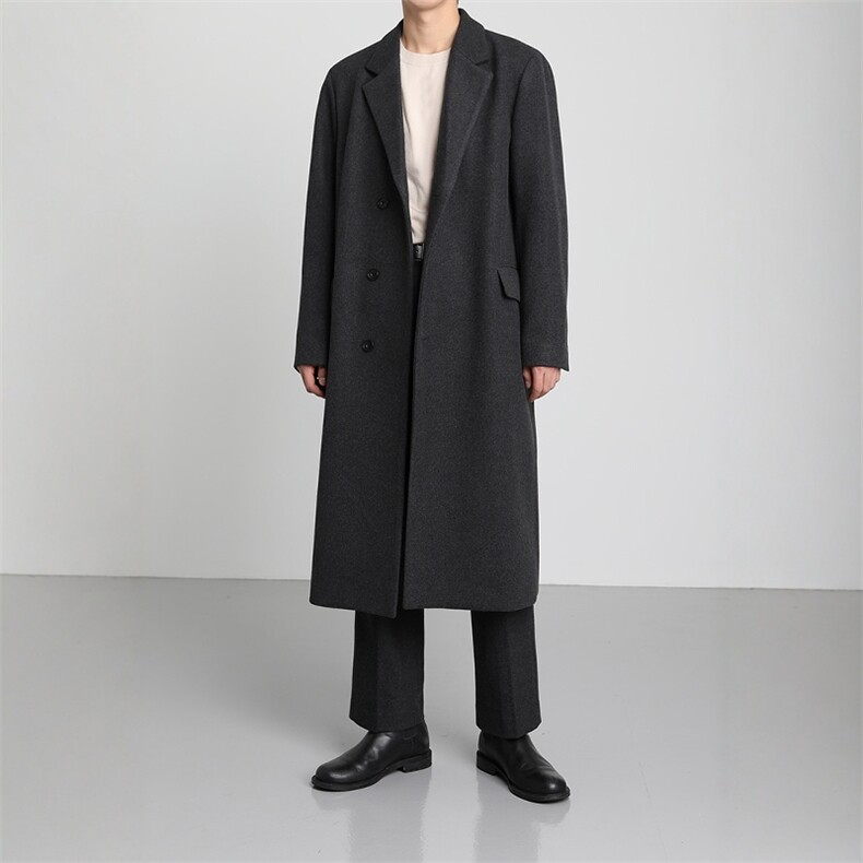 A430-24027P128冬季新款韩版男士过膝毛呢大衣休闲长款呢料外套,男装毛呢大衣,电商A430（原星座702）
