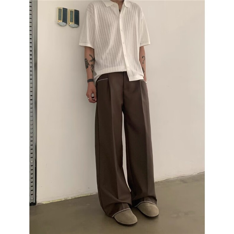 休闲裤子男款春秋潮牌重磅西裤小众美式弯刀裤男士宽松阔腿裤子,男装西裤,星座506A