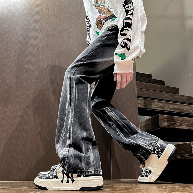 秋季美式ins高街hiphop微喇扎染牛仔裤货号K2313P55控78图片