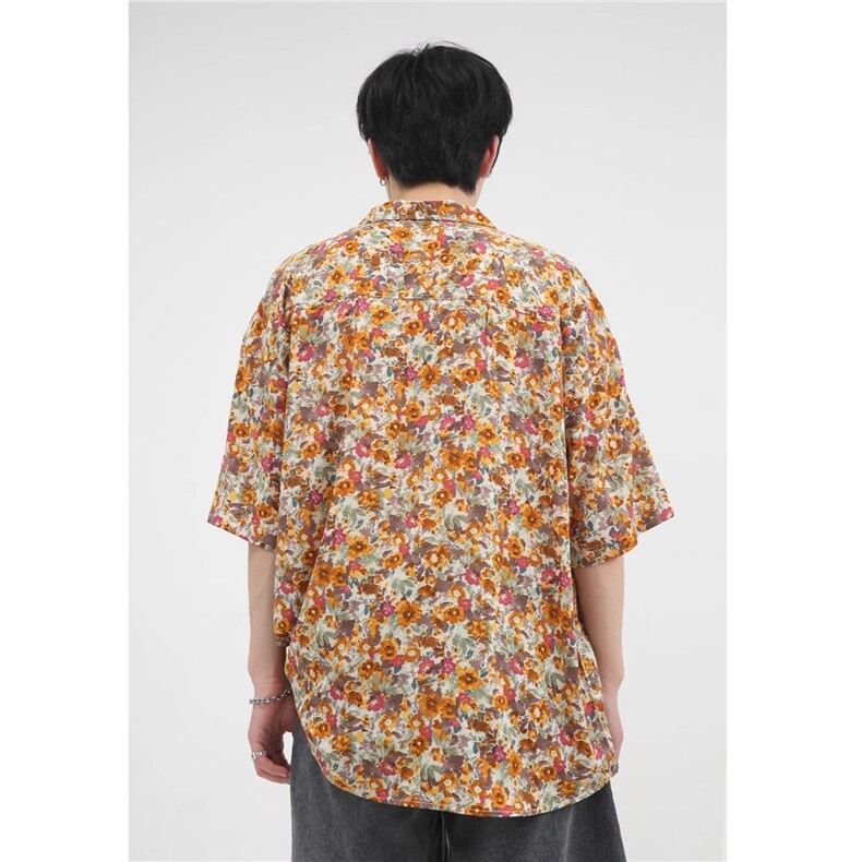 美式复古夏威夷风碎花短袖衬衫男女2025夏季vintage沙滩休闲衬衣,男装衬衫,星座506A