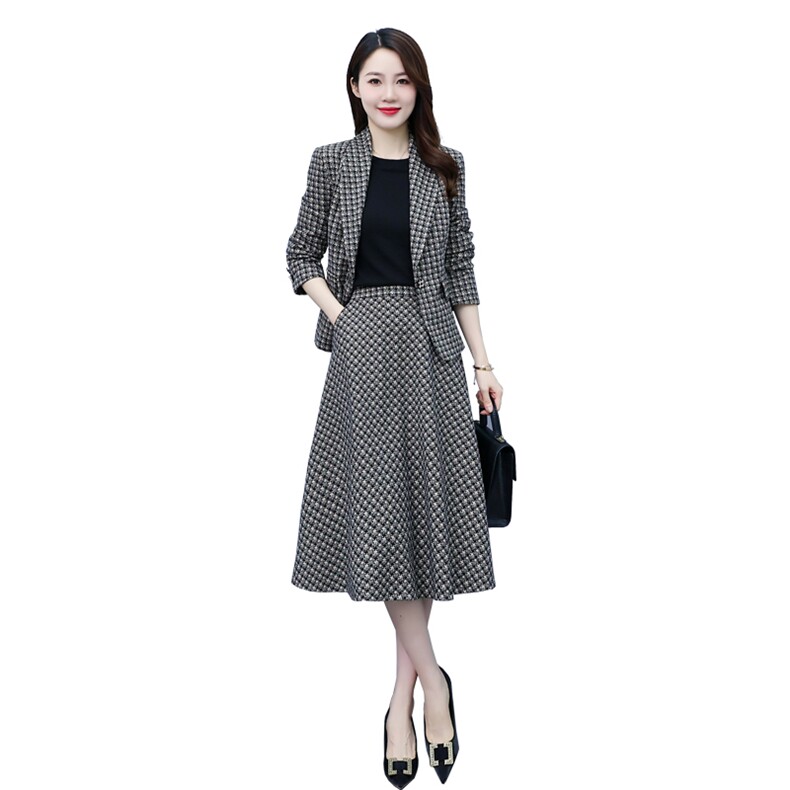 2024春秋新款加厚两件套套装时尚一粒扣小西装外套百搭半身裙,女装套装/套裙,星宇服饰