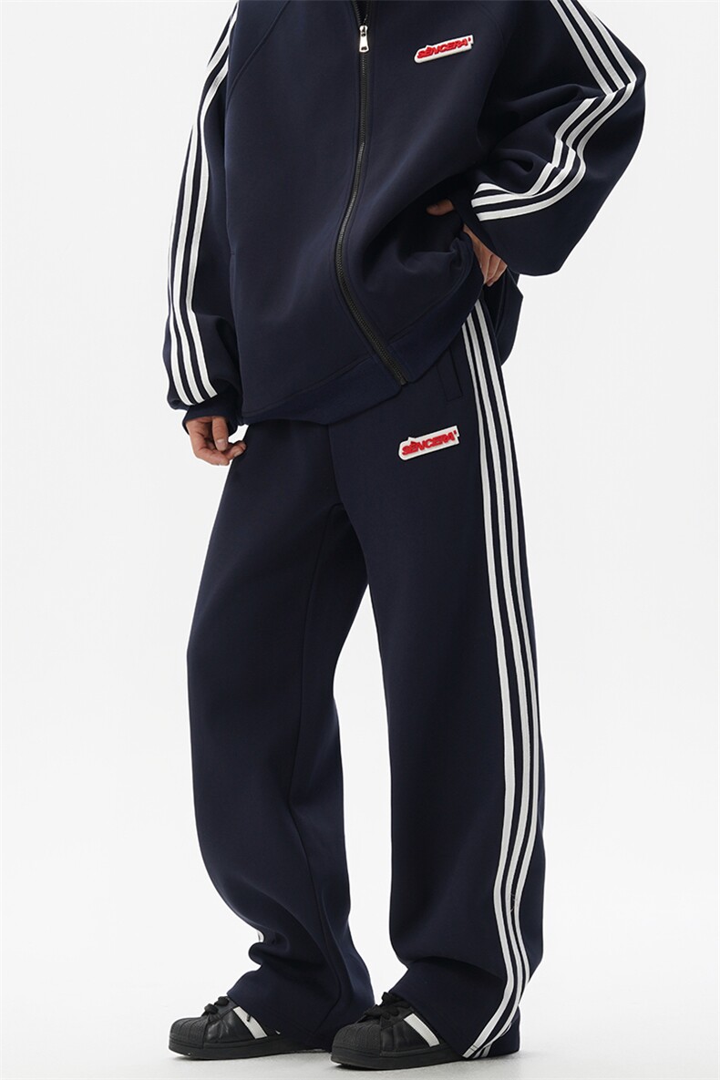 8XL-M条纹撞色开衫新年红卫衣运动套装潮牌运动服校园风TZ114P118,男装休闲套装,电商D206-1