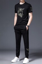 爸爸冰丝夏装套装2023新款中老年运动套装男士父亲短袖t恤休闲服，男装休闲套装，电商B212（原钱塘6029）