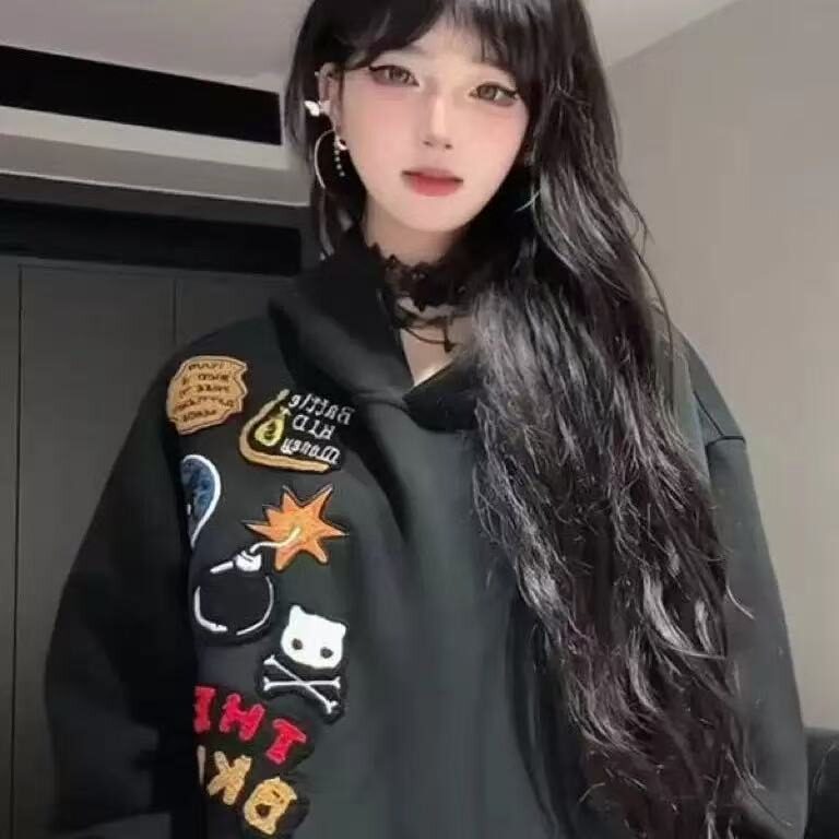 W10276-P55网图现货美式高街连帽重工毛巾绣卫衣设计感上衣潮流,男装卫衣,星座1608