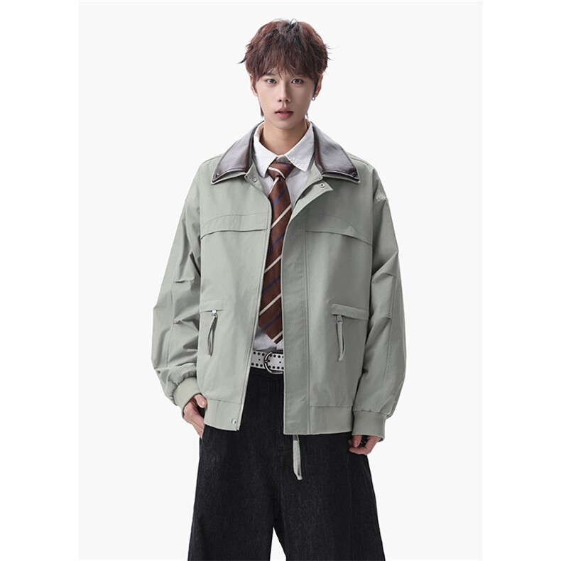 2026春季新款宽松双层PU皮铆钉领夹克男J6516-特P65建议零售价158,男装夹克,电商A001