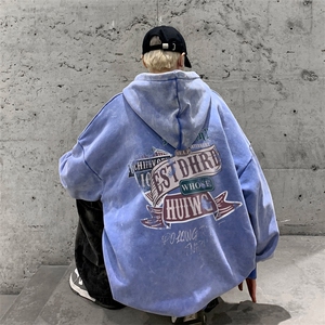 男装做旧加厚连帽卫衣23秋冬季机车印花男生外套XZ514-2-6676-P78图片