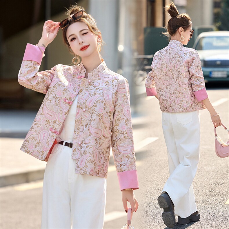 新中式国风小个子提花短款外套女2025春秋新款洋气小香风唐装上衣，女装短外套，依如秀(原杭风阁)