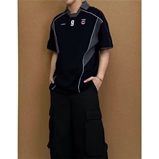 男装夏季新品美式球衣运动衣服翻领POLO衫男宽松拼接T恤T7506，男装Polo衫，星座1116A（原606A-3）