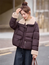 羊羔毛拼接短款白鸭绒羽绒服女2025冬新款加厚保暖，女装羽绒服，余墨