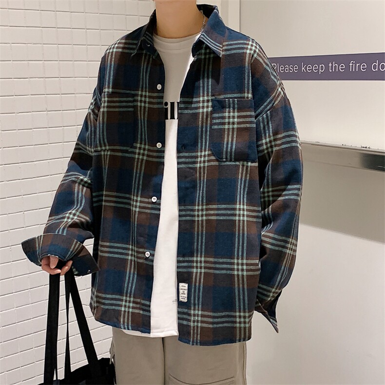 2025秋冬港风长袖格子衬衫学生衬衣校服班服CS2000/特P28蓝色,男装衬衫,电商A094