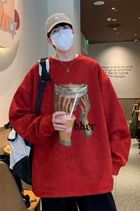 已注册港风供抖音得物高品质直播麂皮绒宽松男卫衣W3013P38图片