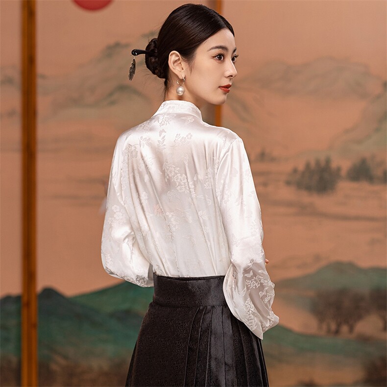 芷墨秋季新款复古通勤百搭衬衫外套新中式简约盘扣流苏显瘦上衣女,女装衬衫,芷墨服饰