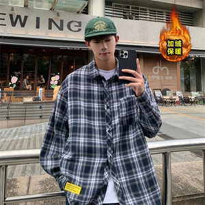 秋冬休闲潮流格子衬衫保暖加厚打底衫男C2158-特P32/C9732-特P40