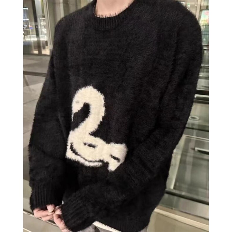 暗黑系蛇图像马海毛毛衣男女小众设计秋冬水貂绒针织衫 MY560图片