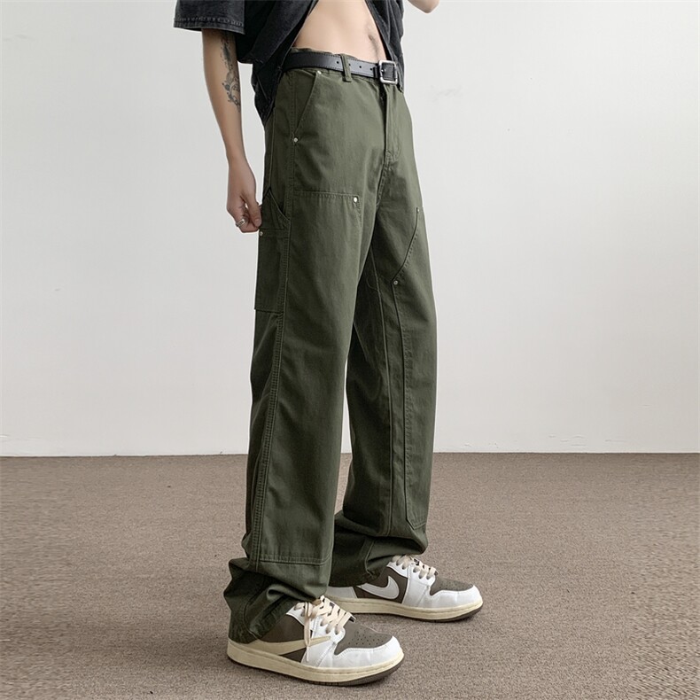 夏季美式高街vibe铆钉伐木裤男款宽松直筒休闲工装裤D0987 P55图片