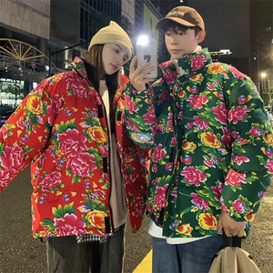 DH250情侣大花棉衣外套无龙东北花牡丹风民族特色棉服大码潮图片