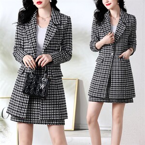 毛呢套装女2022秋冬新款时尚气质女神范高端职业西装连衣裙两件套图片
