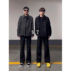 黑色星空尼加厚西裤男高街显瘦休闲直筒毛呢阔腿裤子LK26600-P43，男装西裤，星座1008
