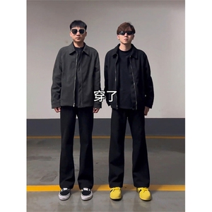 黑色星空尼加厚西裤男高街显瘦休闲直筒毛呢阔腿裤子LK26600-P43图片