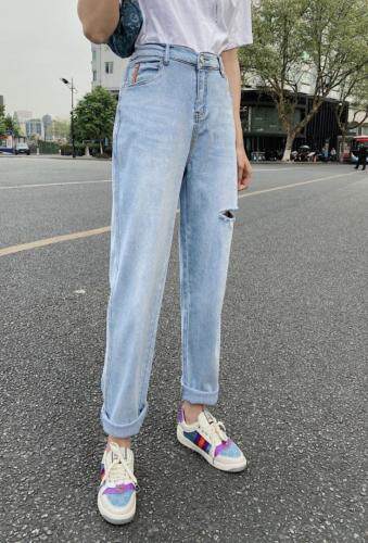 浅色破洞老爹裤，女装，可家 cutiesister
