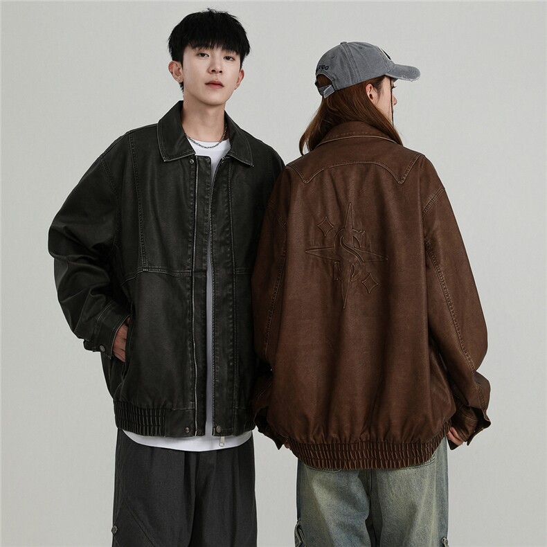 PU皮复古做旧水洗机车服情侣夹克上衣P036/P188,男装夹克,星座202-3