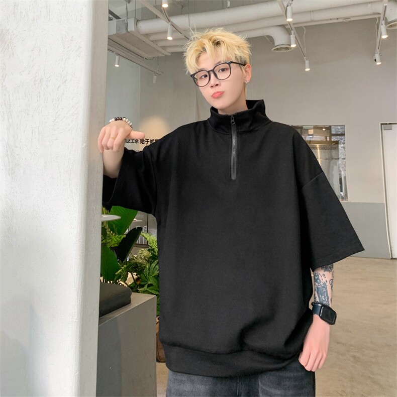 量大优供视频半高领拉链短袖t恤polo衫男KT200-特P25,男装T恤,电商B371