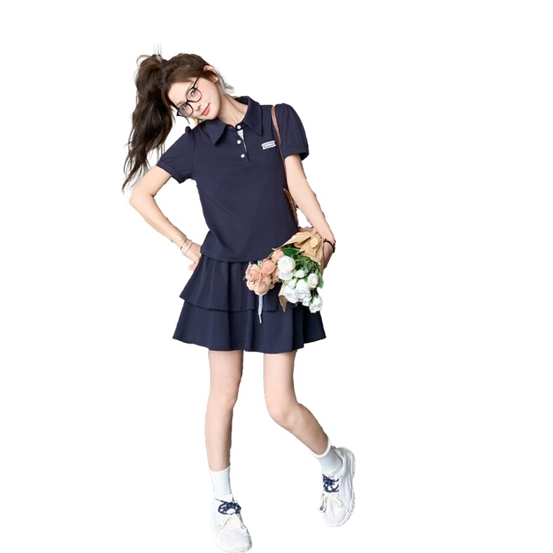 藏青色学院风减龄套装裙女2025夏季新款韩版显瘦小个子运动两件套,女装套装/套裙,浙宝285（原212）