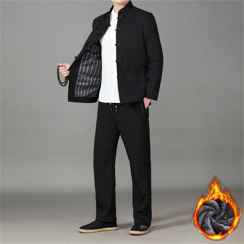 冬季中老年风复古盘扣男装唐装加绒加厚夹克套装MJ508RT-P145,男装夹克,星座1105-3
