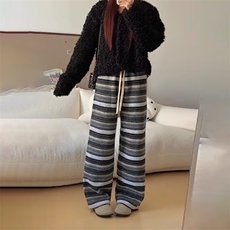 秋冬季2024新款复古条纹裤子女休闲保暖棉裤高腰糯米裤直筒阔腿裤，男装休闲裤，星座506A