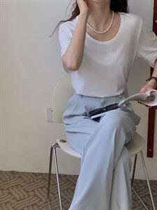 夏季新品 / U领纯彩色T恤图片