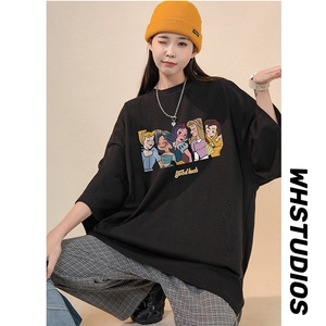 200g中性港风 纯棉夏季休闲宽松新款短袖T恤女情侣 T6018 P25控38图片