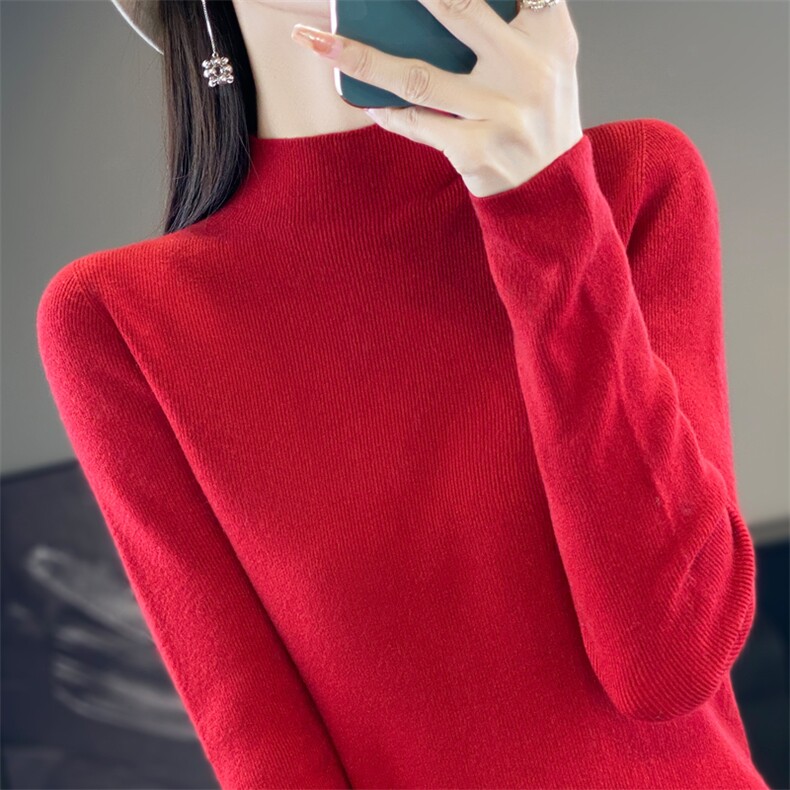 通勤优雅气质半高领无缝一线成衣针织衫女修身显瘦内搭打底衫毛衣图片
