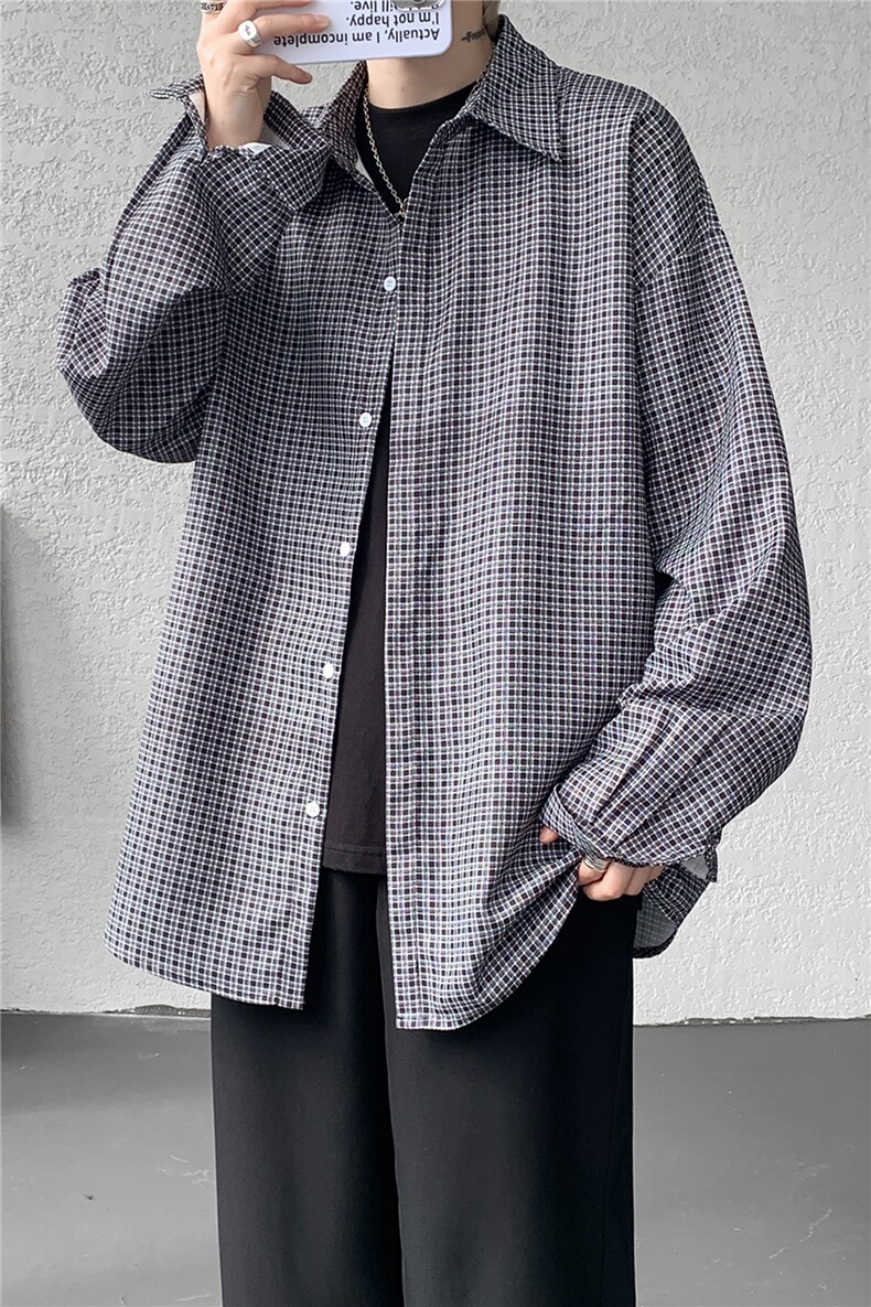 8XL-M长袖衬衫男春夏格子条纹衬衣宽松慵懒风防晒外套CS29005P45,男装防晒衣,电商B312
