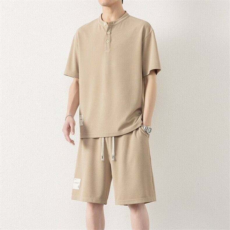 纯色二开TZ25313-特P60短袖T恤男套装夏季学生潮流帅气夏天男装图片