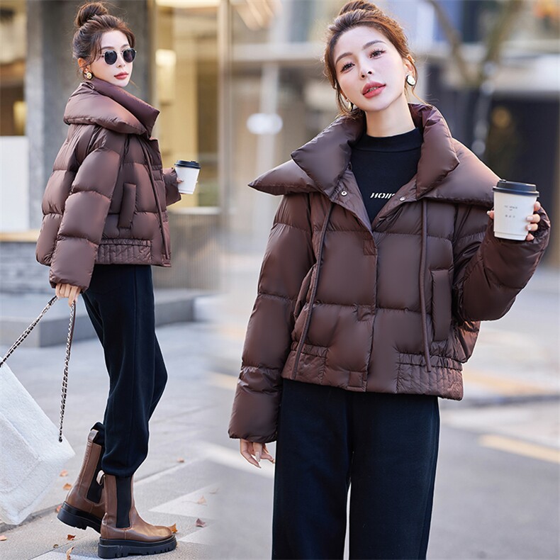 立领羽绒服女短款90绒2023新款冬季宽松时尚小个子白鸭绒加厚外套，女装羽绒服，千千佰惠