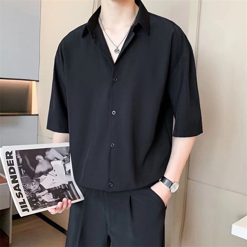 原宿风短袖男简约百搭宽松衬衫港风SC23P32，男装衬衫，星座1116-2