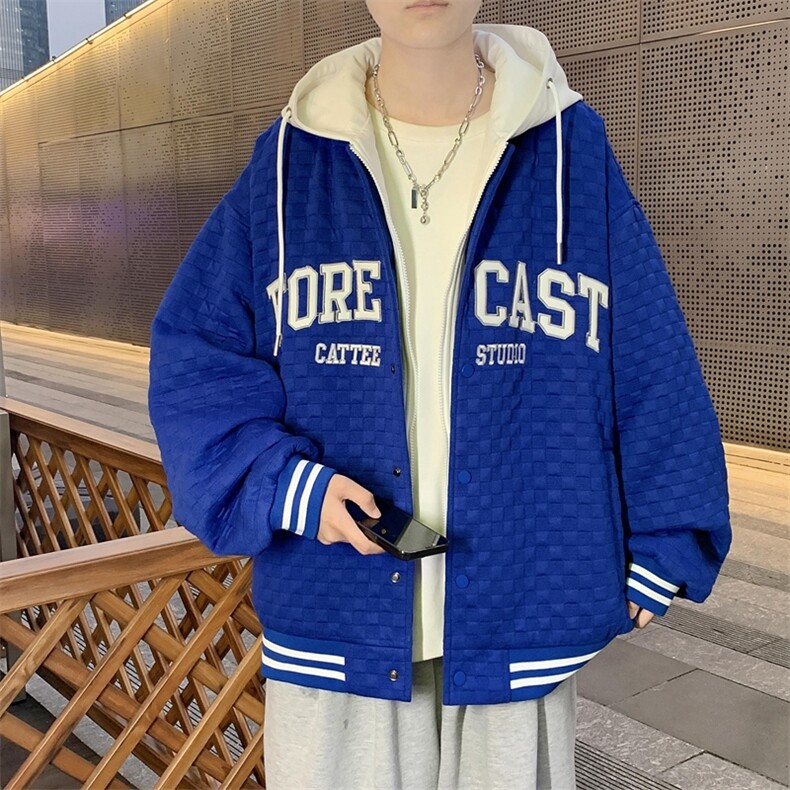春季新款假两件连帽棒球服男休闲宽松bf风百搭外套JK0272-P95,男装夹克,星座308B-1