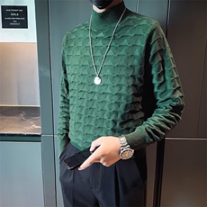 英伦风纯色半高领绅士男针织套头长袖波浪纹弹力打底衫毛衣M875，男装T恤，星座1116A-2（原606A-1）