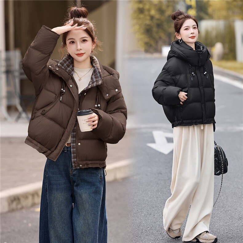 连帽格子撞色超保暖羽绒服,女装羽绒服,衣佳和
