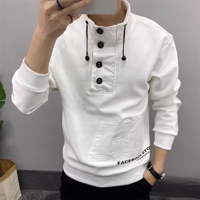 网络图现货时尚潮牌字母刺绣小立领修身纯色卫衣打底衫JT76-P45,男装T恤,星座715-7