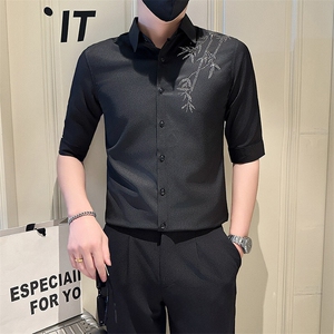 店主风社会小伙男烫砖高级感七分袖衬衫男衬衣301A-1/CS564/P55图片