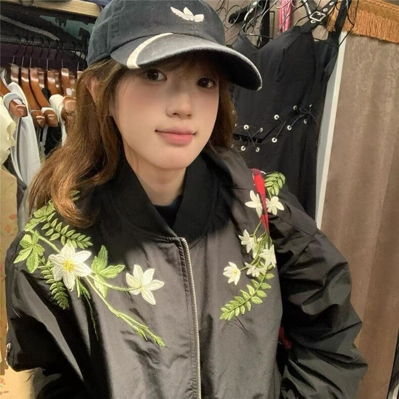 复古街头花卉刺绣春秋款夹克潮牌棒球男女vintage情侣外套图片